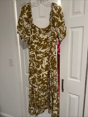 Olive Green Floral Midi Dress - Women's Summer Dress
